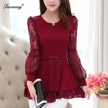 

2019 New Sweet work wear Vintage blouses 4XL plus size Autumn spring style Shirt Soft Ruffles patchwork Lantern Sleeve Shirt Top
