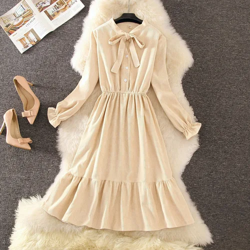 

2019 Free Shipping Fashion High Quality Mini Dress Doll Autumn Wither Retro Literary Artistic Corduroy Long Bottom Women Work