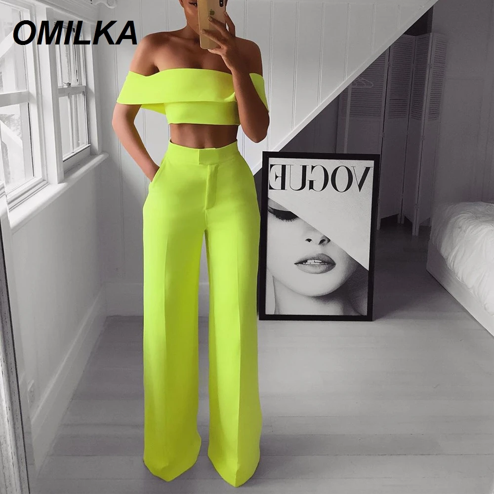 Женский офисный костюм OMILKA комплект из двух предметов короткий топ с оборками и