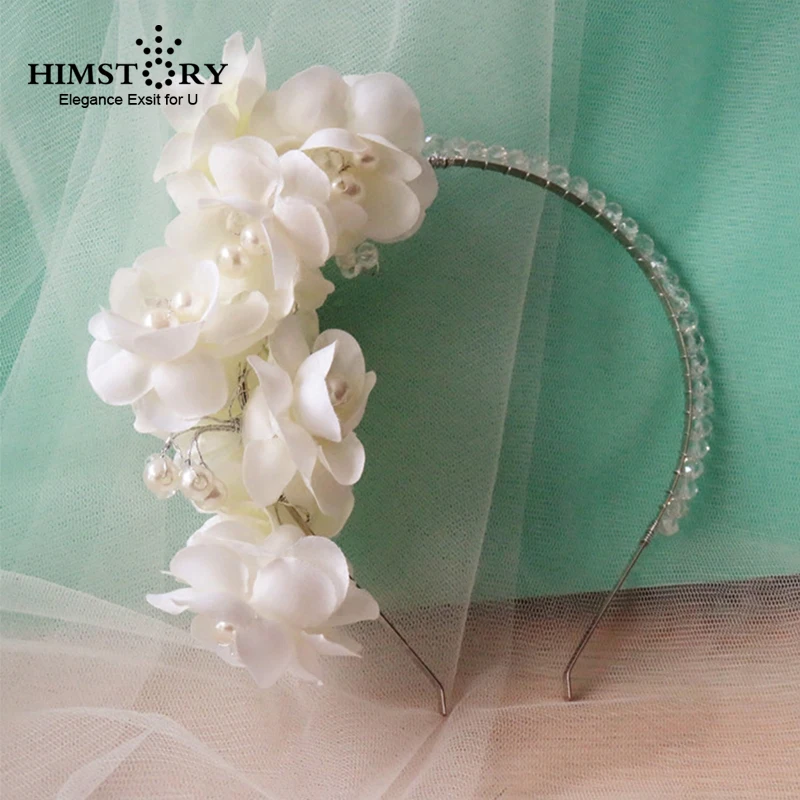 HIMSTORY Luxury Wedding Handmade Lace Silk Yarn Headband Floral Flower Pearl Beads Crystal Hairbands Girl Hair Accessories | Украшения и