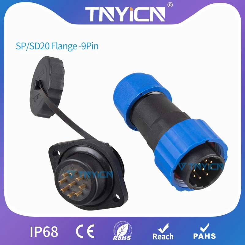 Фото 9-контактный фланцевый водонепроницаемый разъем IP68 SP/SD20, Панельное крепление, проводные соединители, авиационный штекер и гнездо, светодиодный разъем, гнездо №5