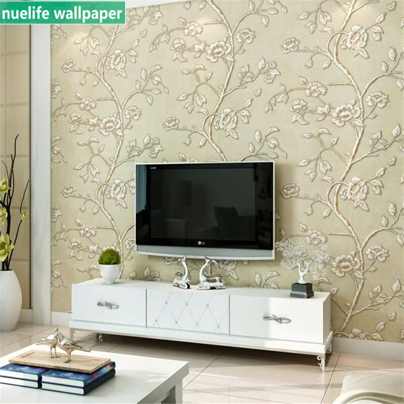 

Living room TV background wall paper 3d embossed pattern American style shop wedding room bedroom non-woven wallpaper