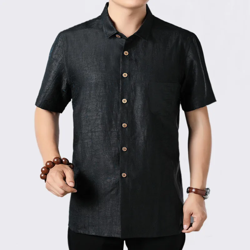 

2020 Summer 100%Silk Men Short Sleeve Casual Shirt Male Social Loose Man Shirts High Quality Camisas Hombre 2026 KJ1949