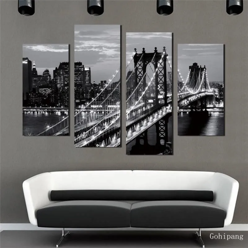 4-Piece-Of-Modern-Fresco-The-Brooklyn-Bridge-In-New-York-Home-Decoration-Art-Black-And (2)