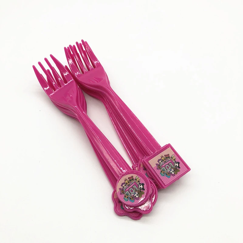 fork-10pcs Кукла-сюрприз, украшения для дня рождения, Подарочный пакет для детей, бумажные стаканчики, тарелка для детского душа, Одноразовые столовые принадлежности - Цвет: fork-10pcs