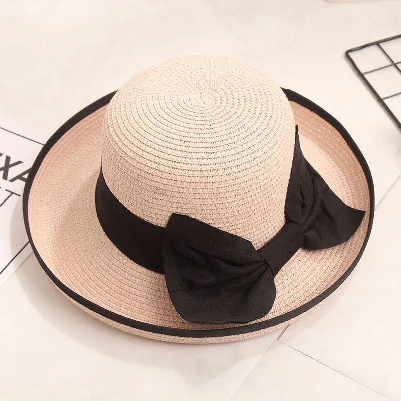 Новая простая модная летняя шляпа пляжная шляпа Женская Повседневная Панама шляпа Дамская Брендовая женская Соломенная солнцезащитная Кепка с бантом - Цвет: Pink