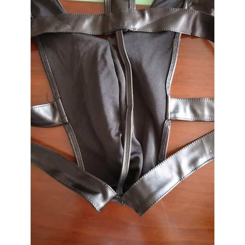 Mens Vinyl Wrestling Singlet Lingerie Bodysuit Pouch-Short Sexy Man Cut Out Teddy Underwear Body Suit Erotic Lingerie M-XXL