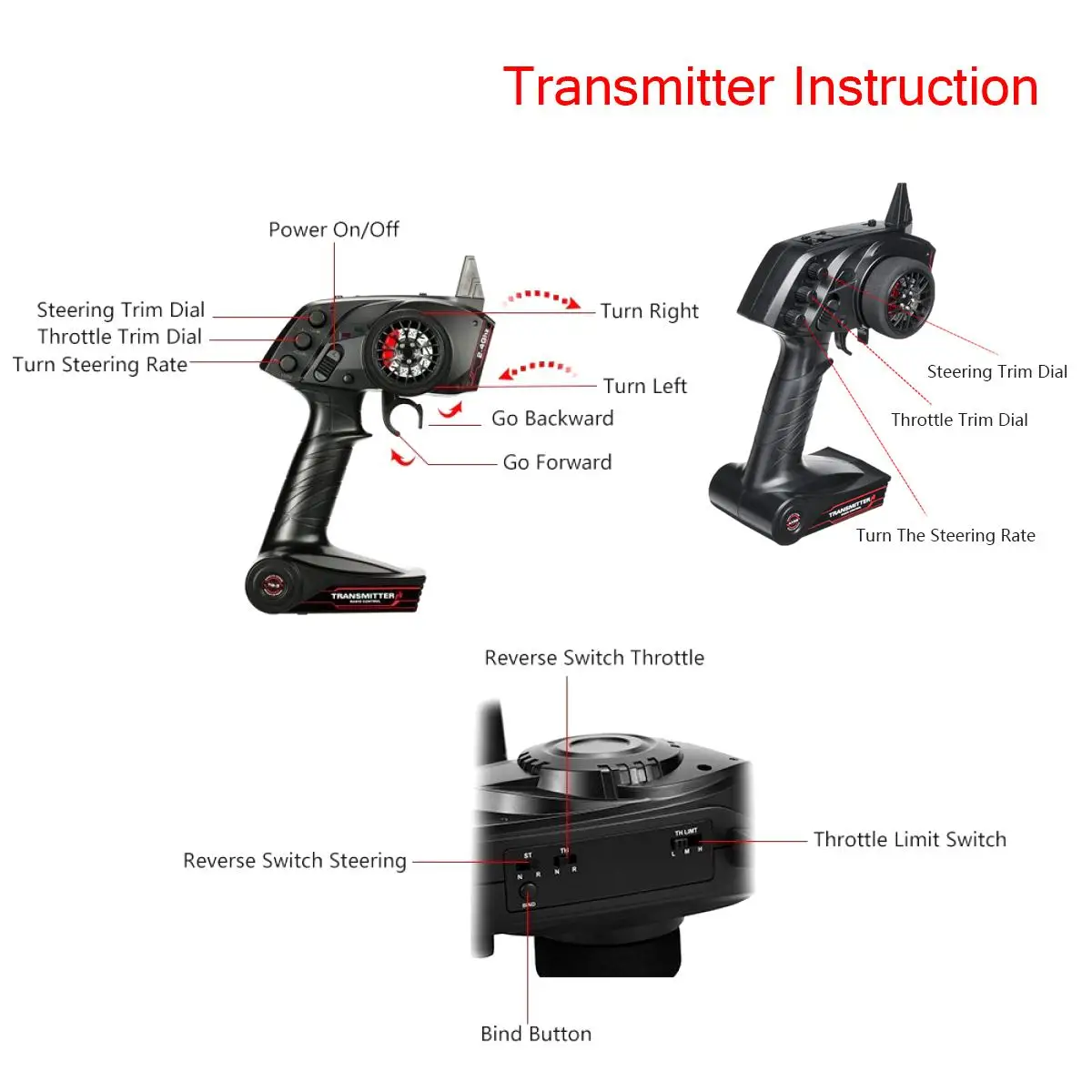 

Hot Transmitter For WPL B1 B24 B16 C24 1/16 4WD 6WD Rc Car 3CH Radio Transmitter And Speed Change Gear Active Throttle Limit Ran