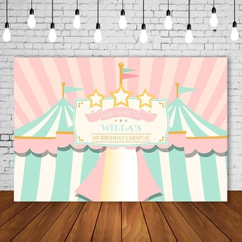 

Personalized Pink Circus 1st Birthday Party Background Circo Baby Backdrop Girl Mint Green Carnival Poster Photo Portrait Banner