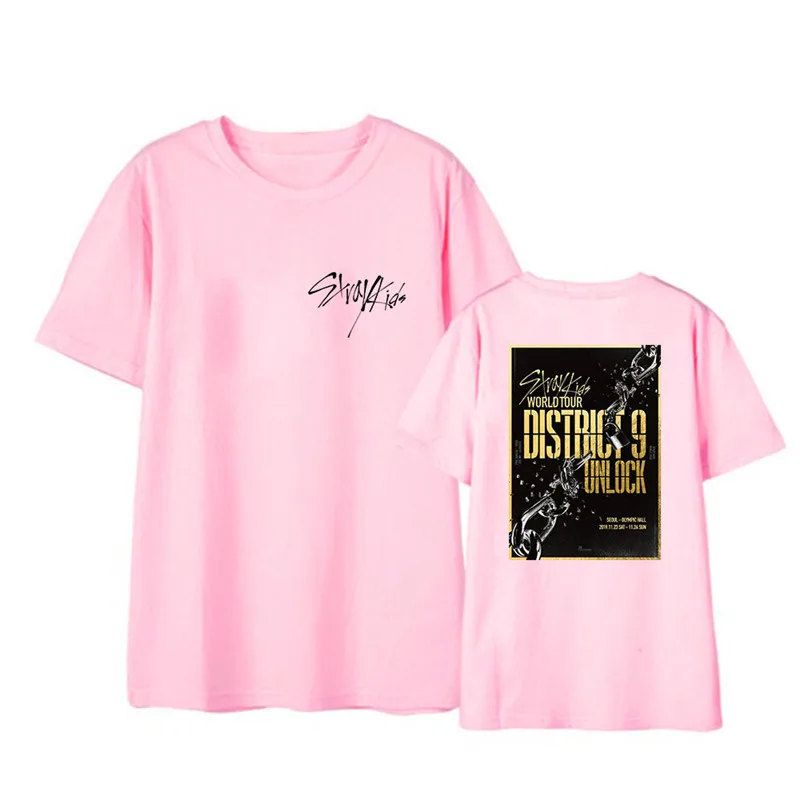 Футболки с альбомом Kpop StrayKids World Tour District 9 Unlock свободная одежда в стиле хип-хоп футболка Топы с короткими рукавами, футболка DX1262