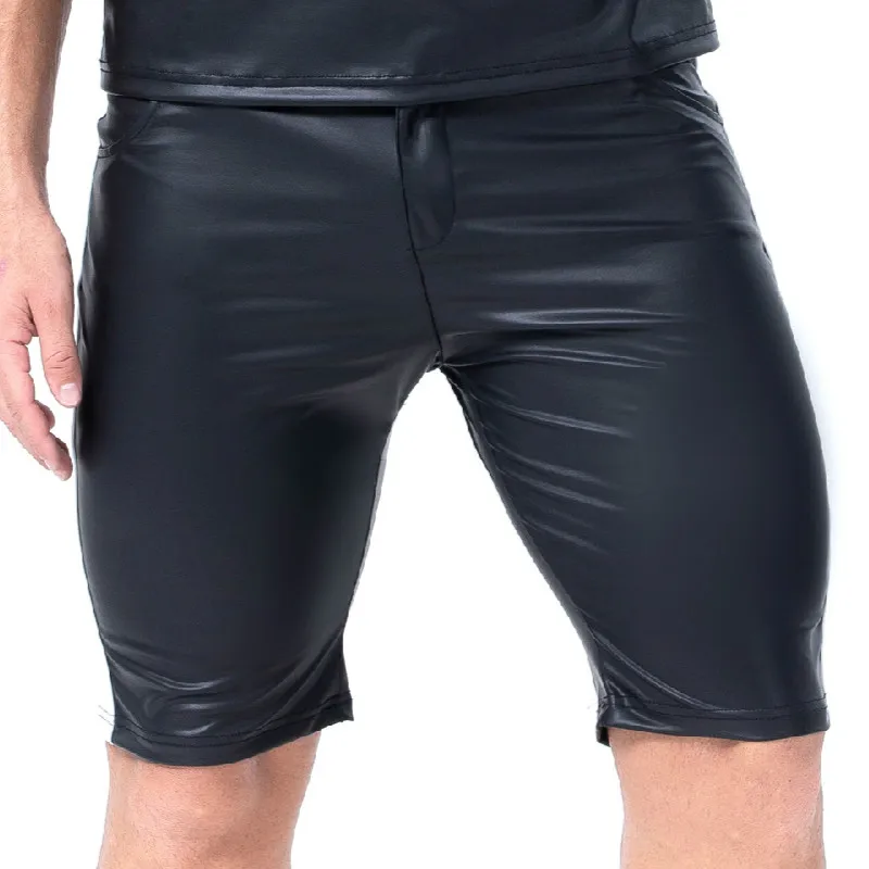 Мужские брюки из лакированной кожи Wetlook облегающие шорты блестящие латексные вечерние Клубные брюки для танцев на шесте леггинсы гей-Фетиш брюки
