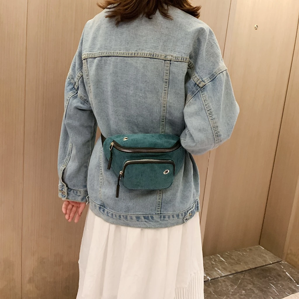 Aelicy Waterproof Waist Bag Men Female Corduroy Functional Money Phone Belt Belt Bag With 2 Zipper Bags Large Capacity 1024