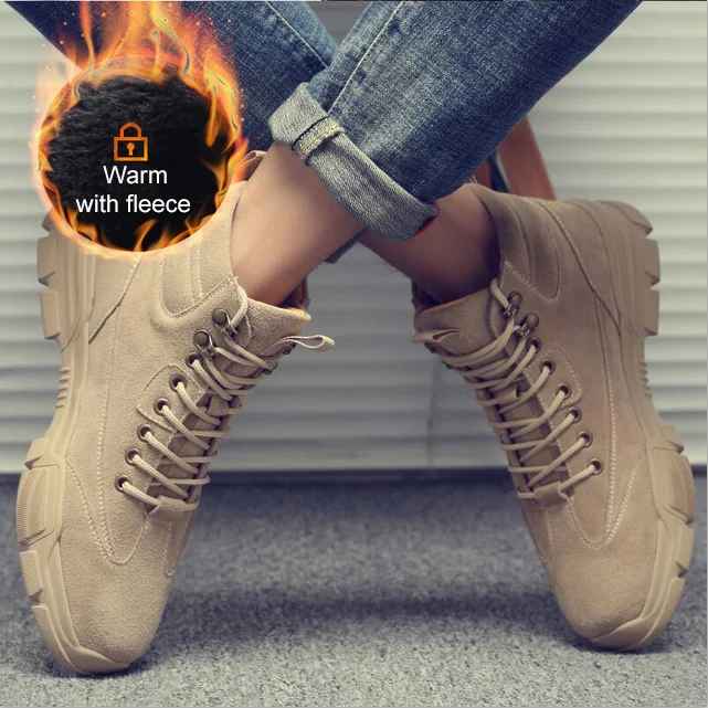 3338-Khaki Fur Для мужчин's ботинки martin в британском стиле, с высоким берцем; в стиле «Джокер» ботинки-дезерты Армейские сапоги мужская кожаная удобные дышащие мужские мужская зимняя обувь - Цвет: 3338-Khaki Fur