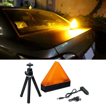 

Car LED Triple-cornered Warning Lights with Tripod Portable Rechargeable Road Safety Emergency Security Flash