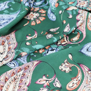 

100*150cm Deep Green Soft Polyester Material Crepe Charmeuse Vintage Paisley Fabric Satin