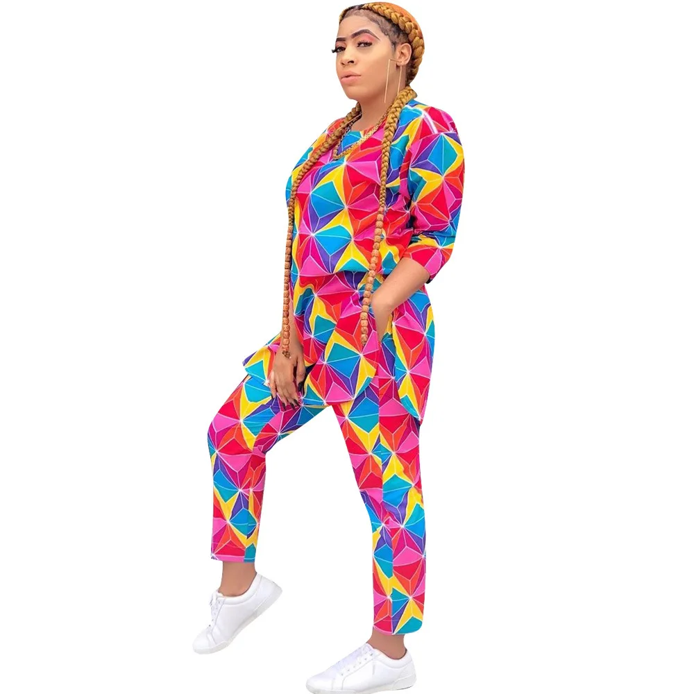 

2019 Autumn Winter New Print Women Set Long Sleeve Top and Pants Suit Two Piece Set Tracksuit Outfit Streetwear