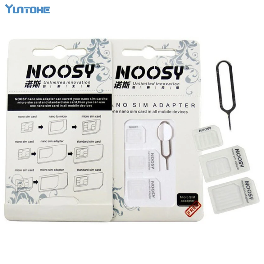500 комплектов (2000 шт.) 4 в 1 адаптер Noosy Nano Micro SIM карта Шпилька для извлечения iPhone 5 6