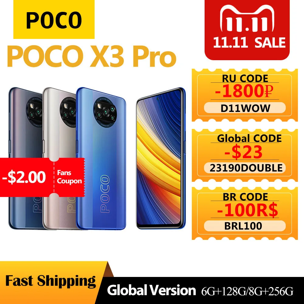 Смартфон POCO X3 Pro 6 ГБ + 128 ГБ/8 256 Android Snapdragon 860 120 Гц 5160 мАч 33 Вт зарядка четыре AI-камеры