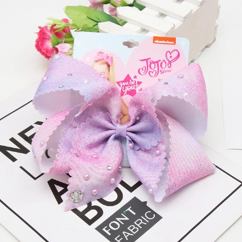 

CN 7" Large Jojo Bows Hair Clip Handmade Pearl Baby Girls Hairpin Jojo SIWA Ribbon Knot Hair Accessories For Children