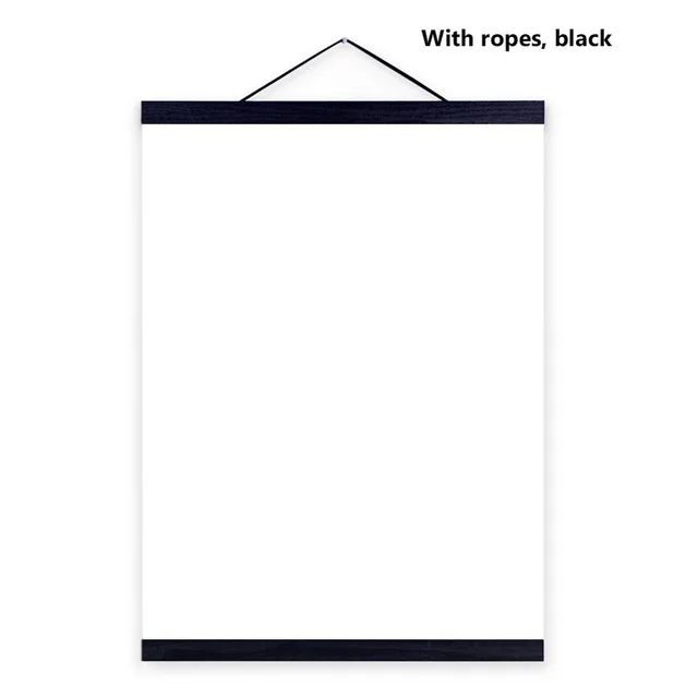 Black with rope Черное Дерево Висячие свитки живопись магнитное ядро Висячие Клип, твердая рамка вешалка для плаката фото картина простой скандинавский стиль - Цвет: Black with rope