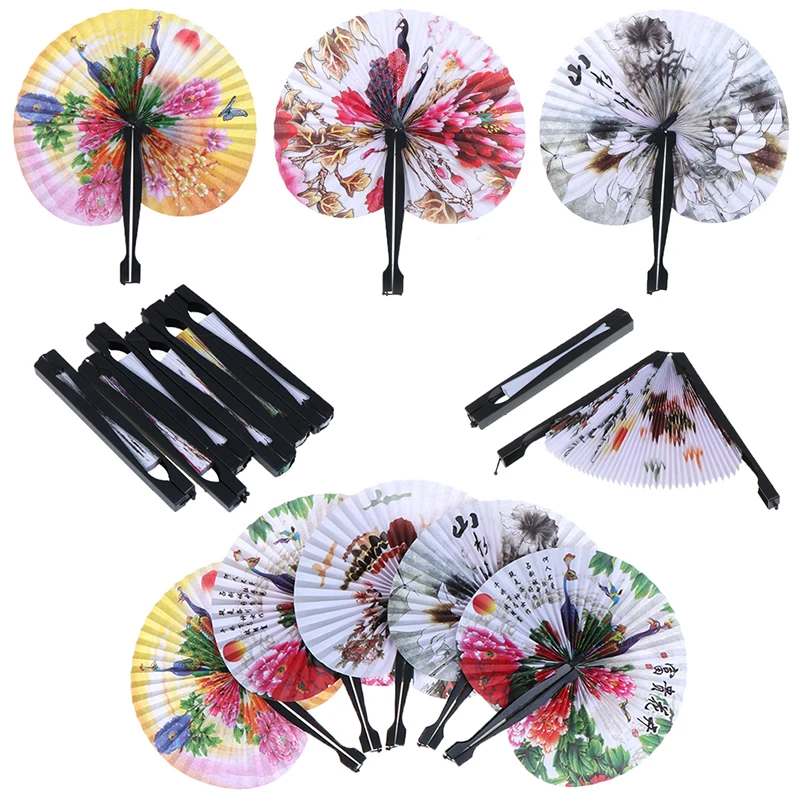 

1 Piece Foldable Paper Fans Hand Held Folding Fans Creative Retro Windmill Small Round Paper Fan Chinese Style Hand Fan Wedding