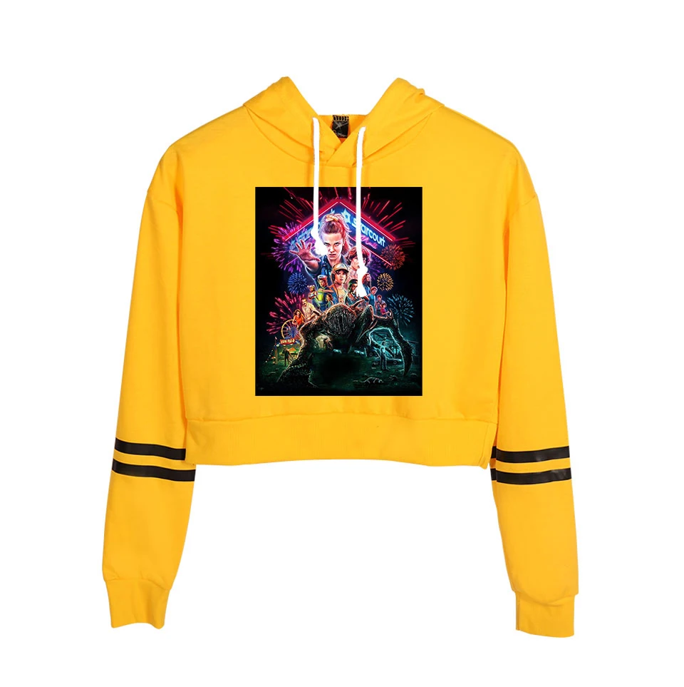 

Creative Funny Stranger Things Women Spring Autumn Hoodies Sweatshirts High Waist Sexy Short Ladies Hoodies For Teen Girls Tops