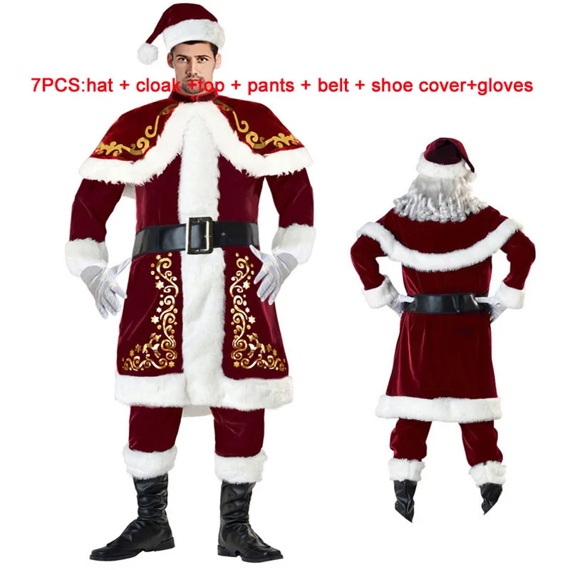 Рождественский костюм Санта-Клауса; вечерние костюмы Санта-Клауса; Роскошная красная куртка; платье для взрослых женщин и мужчин; Новогодняя одежда для женщин и мужчин