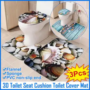 

3Pcs Bath Mats Toilet Cover Carpet Soft Flannel Carpet Mat Rugs Pedestal Rug + Lid Toilet Cover + Bath Mat Anti-Slip Toilet