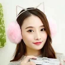 Lovely Cat Ears Point Drill Keep Warm Earmuffs Winter Female High Quality Anti-rabbit Hair Plush Material Earmuffs Ear Bag