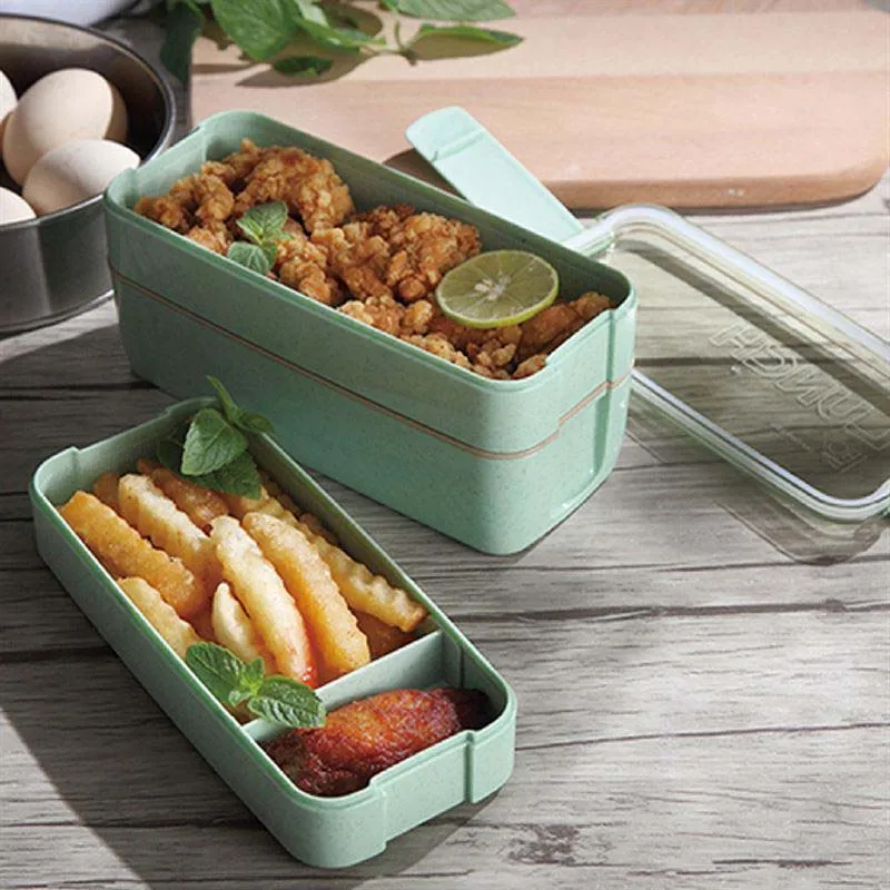 Microwavable путешествия прямоугольник трехуровневый Bento Box многоразовый Ланч герметичный вилка контейнер для ложек Посуда японский стиль