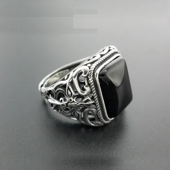 

Real 925 Silver Black Garnet S925 ring For Men Flower Fashion Open Size ring Sterling Silver Thai Silver Jewelry