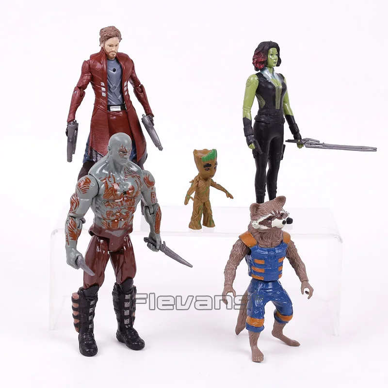 Marvel Звездный лорд дерево человек Gamora Дракс Разрушитель ракета енот ПВХ Фигурки игрушки 5 шт./компл