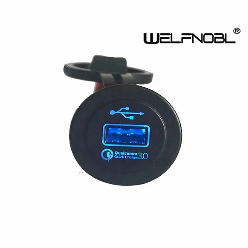 

12-24V Blue Led Car Motorcycle Adapter QC3.0 Fast Single Port Quick Charger For Boat Marine
