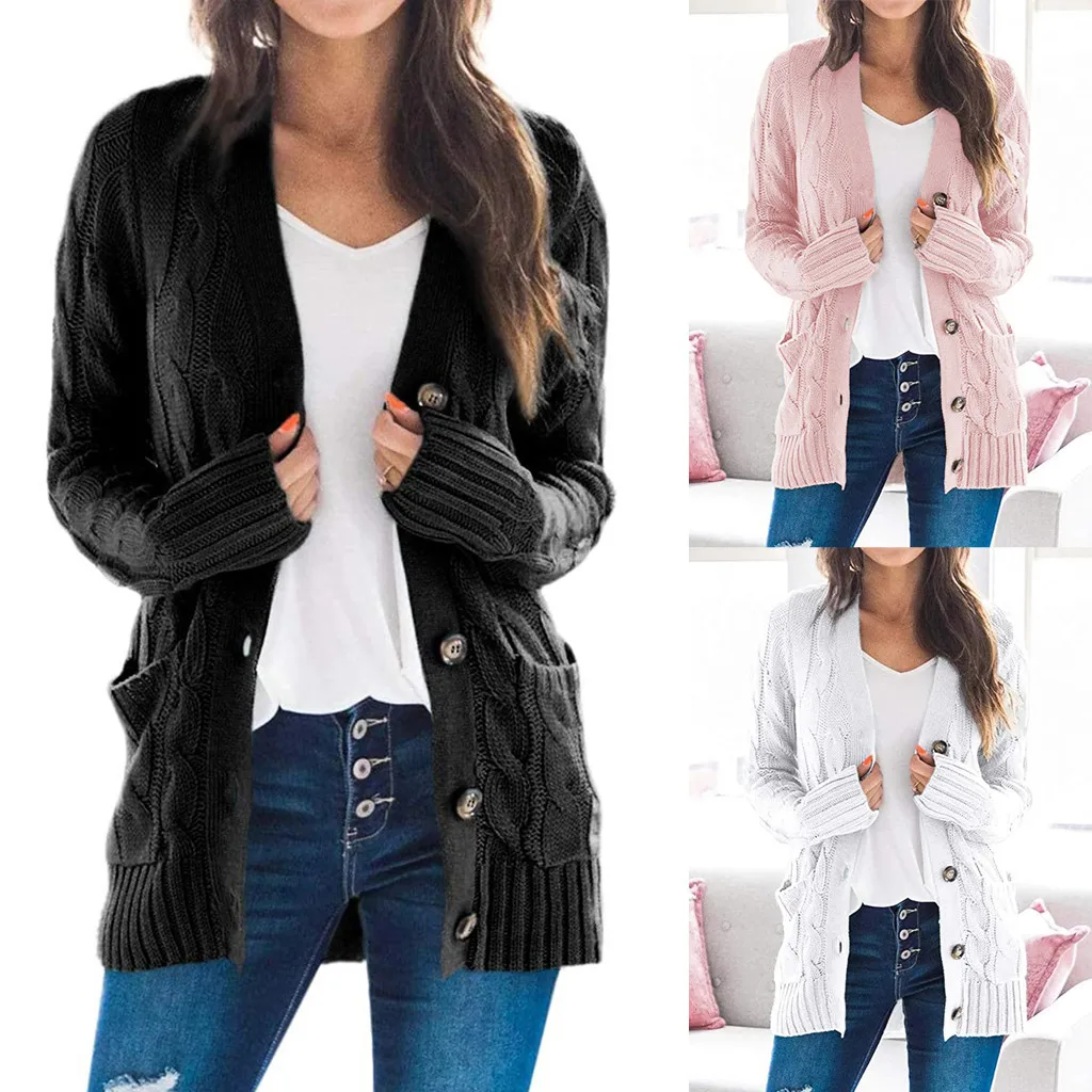 Korean Women Sweater Boho Patchwork Cardigan Double Pocket Design Female Knitted Knit Autumn Winter Tops Coat |
