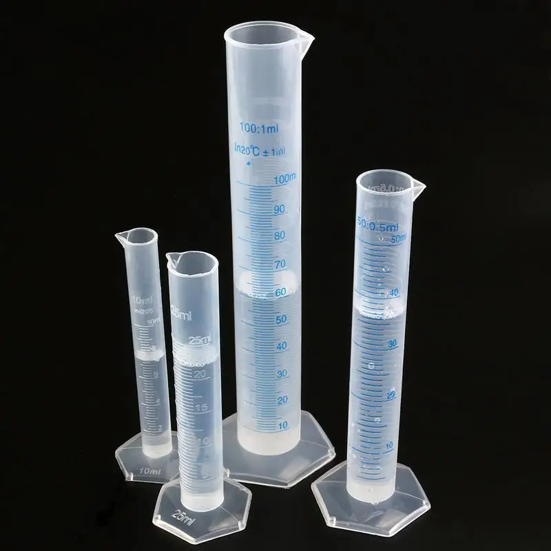 4pcs Transparent Measuring Plastic Graduated Cylinder 10ml / 25ml / 50ml / 100ml Plastic Measuring Cylinder