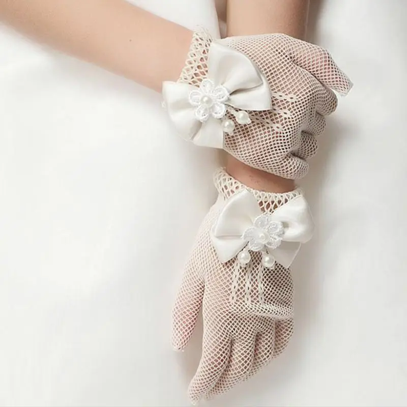 

Mesh Bow Flower Girl White Glove Thin Girls Children Princess Gloves Wedding Dress Accessories