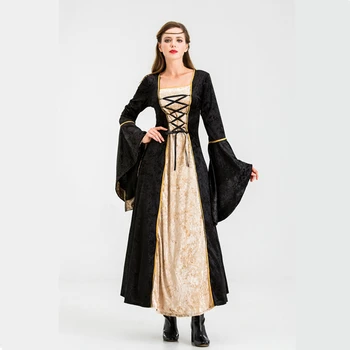 

European Middle Ages Retro Palace Dress Women Full Sleeve Ankle-Length Vintage Dress Dance Drama Costume in Halloween
