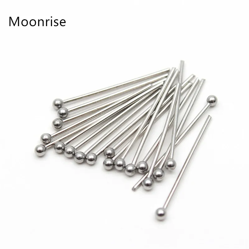 100 unids/lote 304 bola de acero inoxidable de cabeza pines hallazgos de joyería 0,7mm 20 30 40 50mm