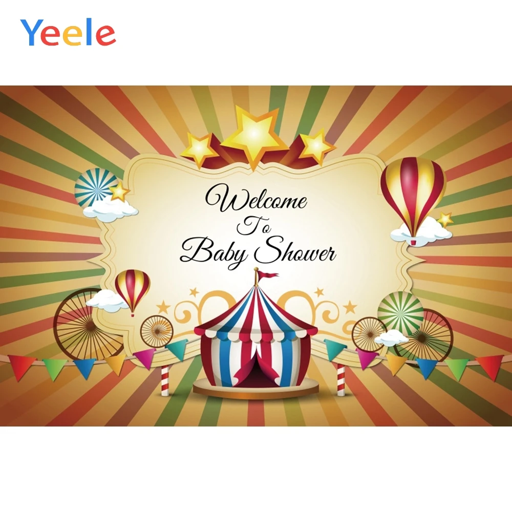 

Yeele Baby Shower Colorful Stripes Tent Balloons Photography Background Customized Photographic Backdrops for Photo Studio Props