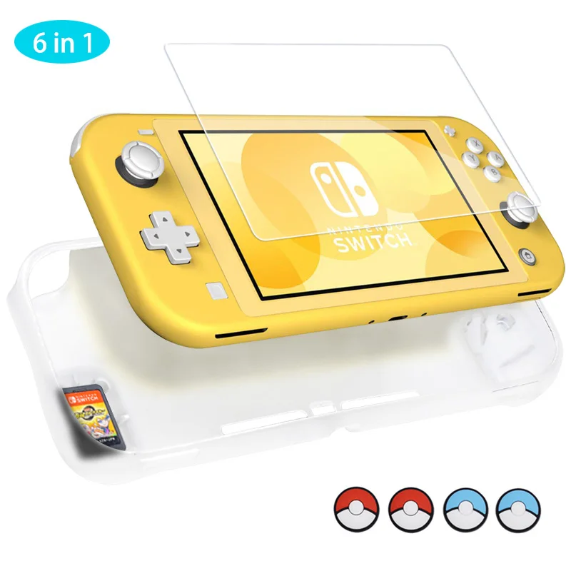 

Kits for Nintendo Switch Lite with Tempered Glass Screen and TPU Case Protector, with 4 pcs for Joy Con Silicone Thumb Stick