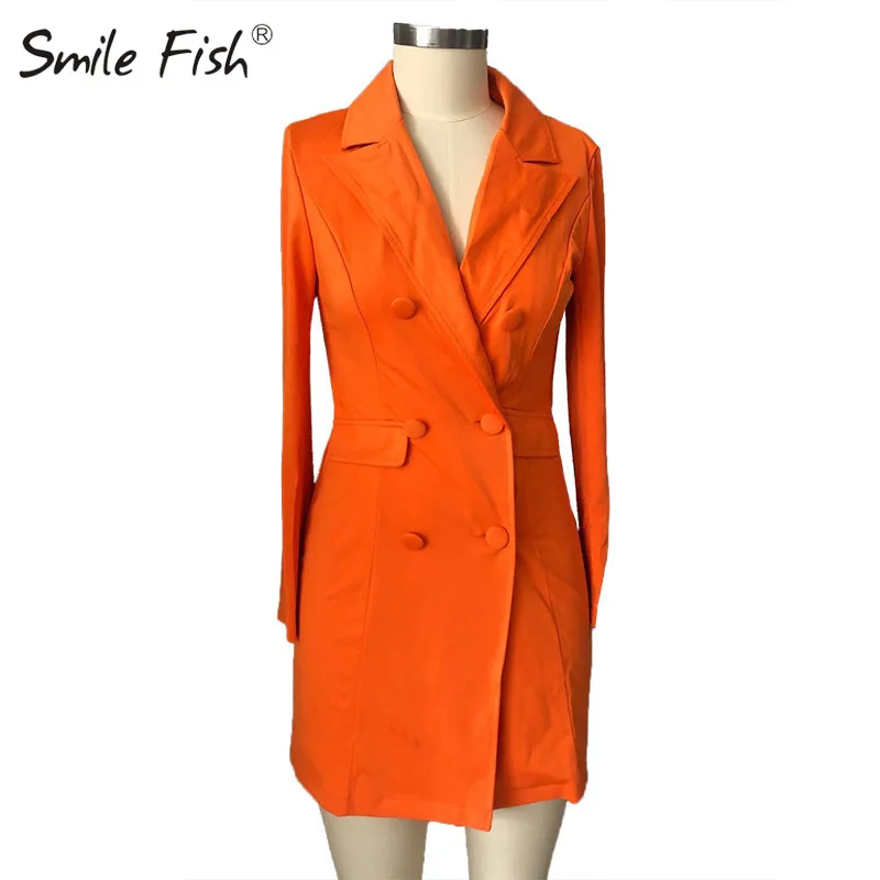 Элегантный женский двубортный блейзер для девушек, деловой пиджак для женщин, офисный тонкий костюм, Длинные блейзеры, модные оранжевые пальто M0012