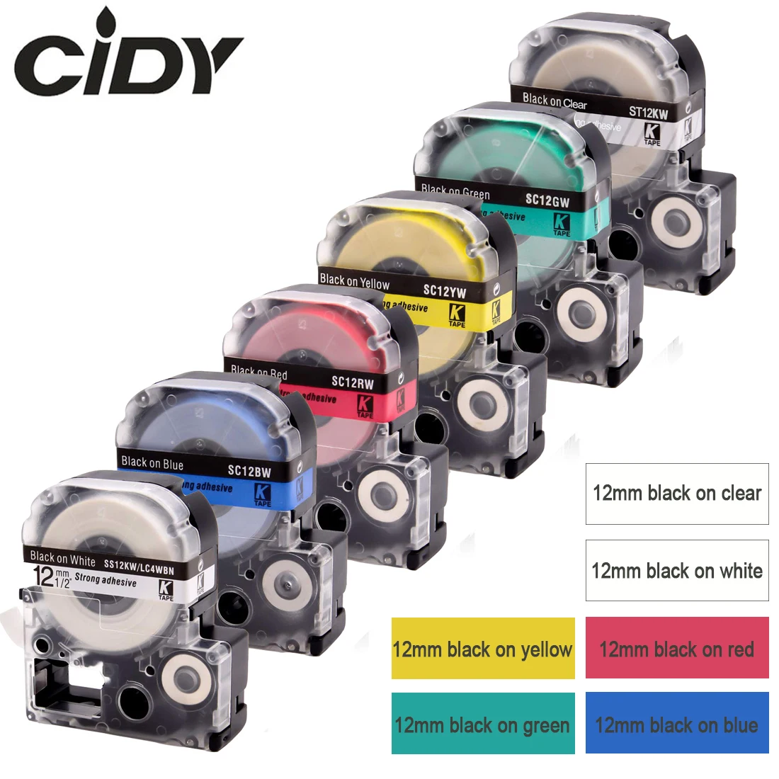 Ламинированная лента CIDY для этикеток kingjim/epson LW300 LW400 SR150 6 шт. 12 мм кВт SC12GW SC12YW SC12BW