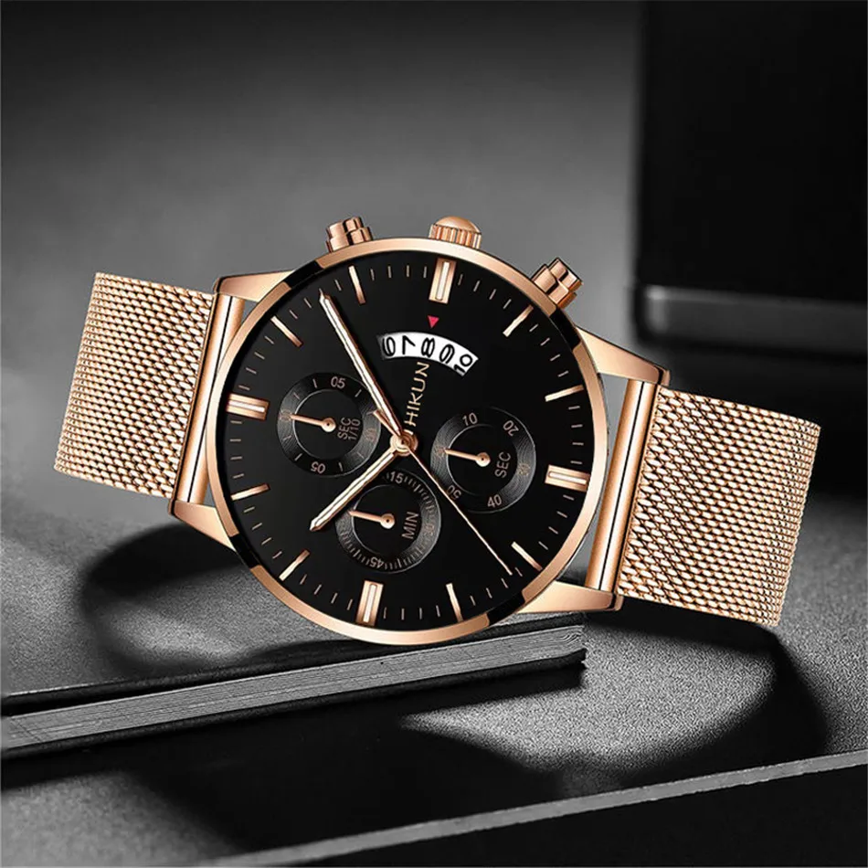 2022 Men Watches Luxury Famous Brand Men Stainless Steel Mesh Belt Calendar Watch Men Business Quartz Watch relogio masculino