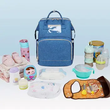 

USB Diaper Bags Backpack Foldable Sunscreen Baby Bed Crib Bag Large Capacity Insulation Nursing with Stroller Strap Changing Mat
