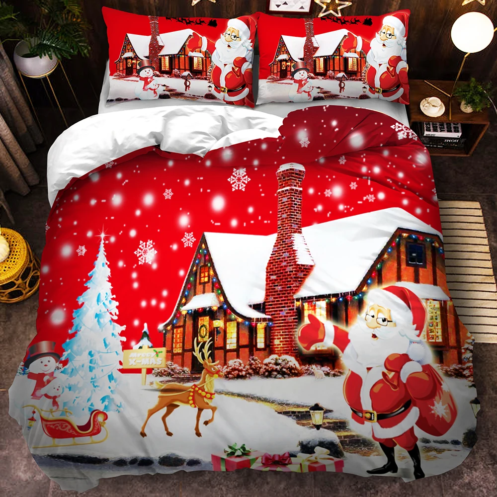 3D Merry Christmas постельные принадлежности набор пододеяльник красный Санта Клаус одеяло Постельный набор подарки Размер США queen King - Цвет: AIW-30