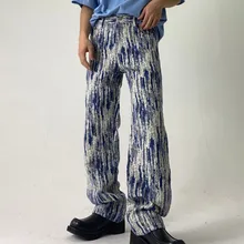Pantalones vaqueros holgados para hombre y mujer, pantalón informal, Vintage, rayado, teñido anudado, 2021
