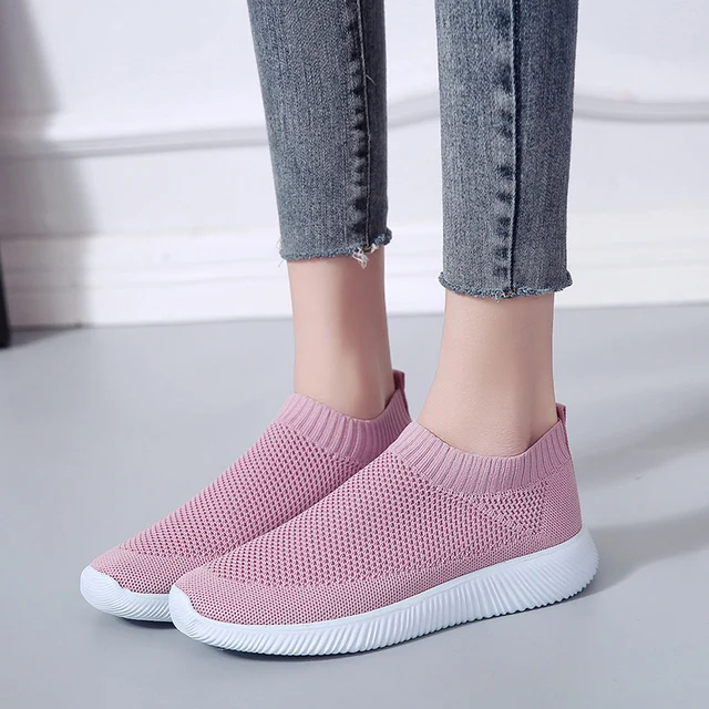 Breathable Mesh Platform Sneakers Women Slip on Soft Ladies Casual Running Shoes Woman Knit Sock Shoes Flats 4