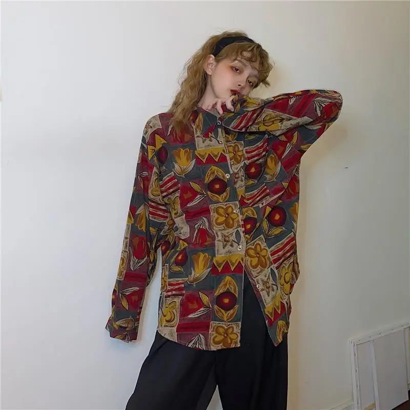 2021AutumnThe NewVintage Blouse Women 90s Aesthetic Oversize Harajuku Long Sleeve Retro Shirts Fashion Streetwear Korean Style