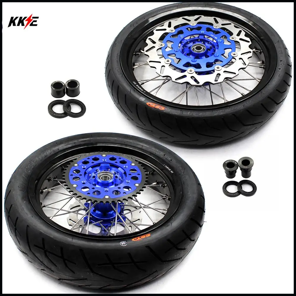 Колесные диски KKE 3 5/4 25 Supermoto для Suzuki DRZ400 2000 2004 DRZ400E 2007 DRZ400S 2019 синие ступицы