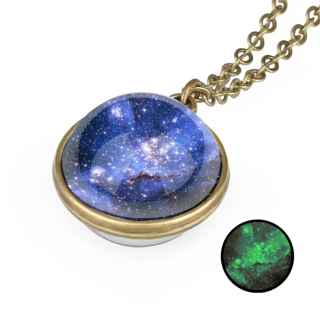Fashion Women Men Glow In The Dark Universe Galaxy Nebula Chain Space Glass Ball Pendant Necklace Charms Shellhard  Jewelry Gift
